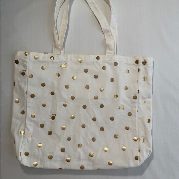 Kate Spade New York Canvas Book Tote/Color Gold Polka Dot Pattern/ Script Logo - Picture 10 of 10